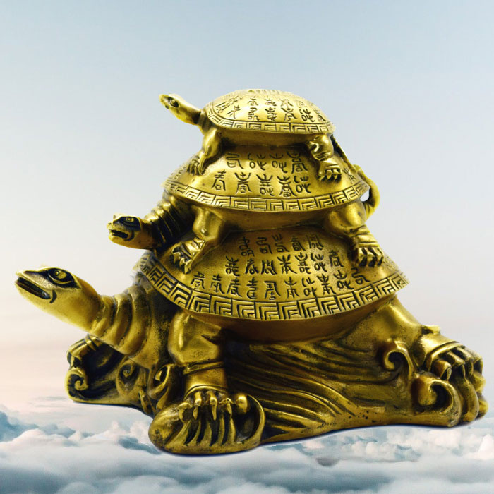 가지니샵 재운과 장수를 상징하는 황동 3대 거북이 장식품 풍수 인테리어 소품