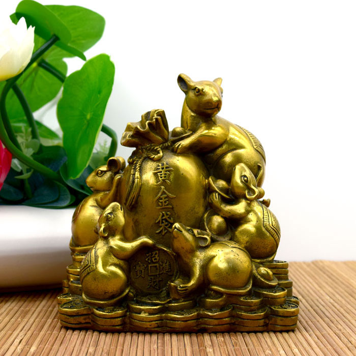 가지니샵  영리한 지혜의 상징  황동  황금 주머니 쥐 장식품 인테리어소품 개업선물